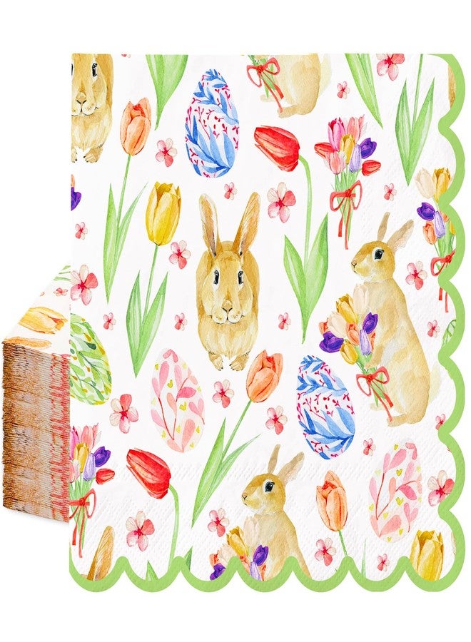 JarThenaAMCS مناديل جارثينا إيه إم سي إس، 50 قطعة، مزينة برسومات أرنب عيد الفصح، مزينة بالزهور والبيض، ورقية، للاستخدام مرة واحدة، مثالية لعشاء وحلويات الربيع، وحفلات استقبال المولود الجديد، وحفلات أعياد الميلاد. - Image 1